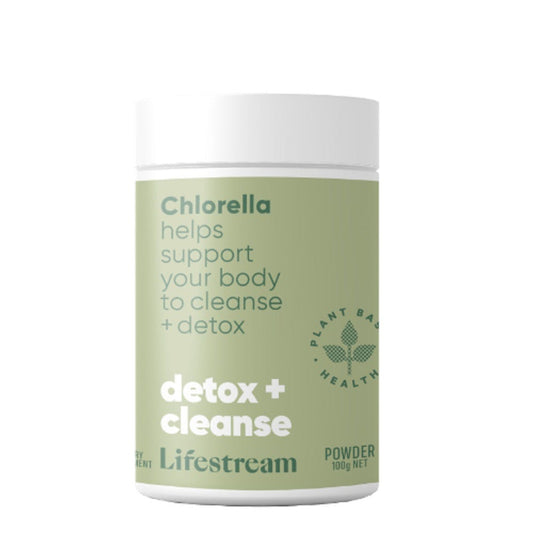 Image of Lifestream Chlorella bottle and powder for detox and cleanse 