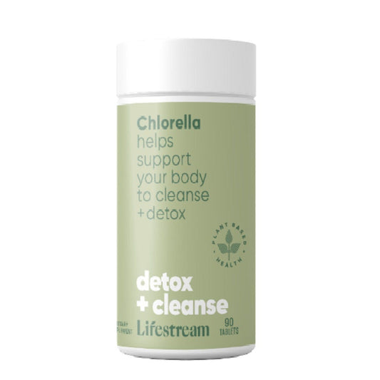 Image of Lifestream Chlorella bottle and tablets for cleanse and detox. 