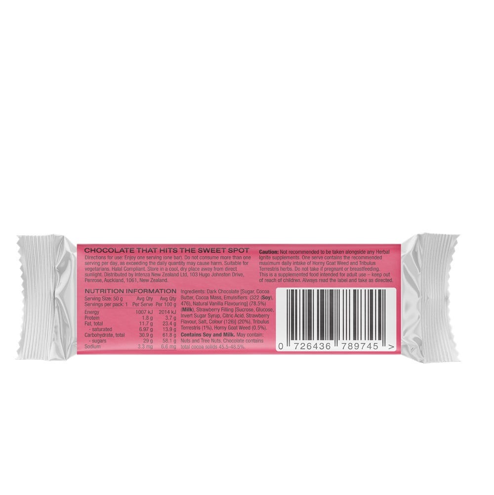 Herbal Ignite Chocolust Strawberry Kiss – mood and libido support chocolate with herbal extracts in strawberry flavour - Back
