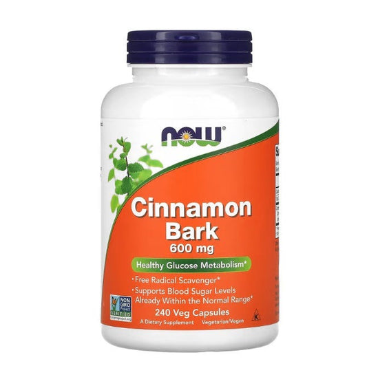 NOW Cinnamon Bark 600 mg – vegan cinnamon bark supplement for glucose metabolism and antioxidant support - 240 Capsules