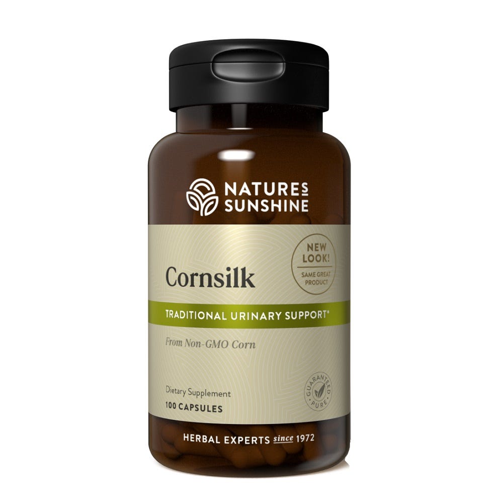 Image of Nature's Sunshine Cornsilk Bottle and Capsules for urinary health support