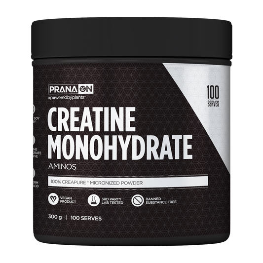 Image of a Tub of Prana On Creatine Monohydrate powder for vegan muscle building. 