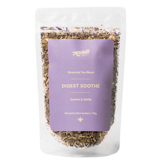 Mitchells Nutrition Digest Soothe Tea bag and tea. 