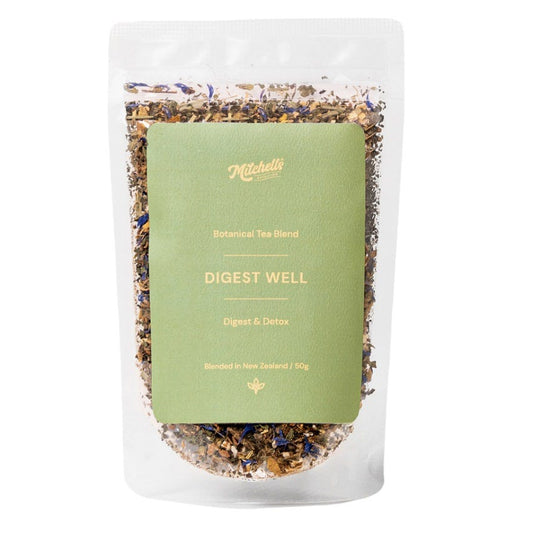Mitchells Nutrition Digest Well Tea bag and tea. 
