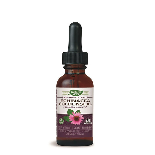 Nature's Way Echinacea Goldenseal Liquid Bottle and liquid. 