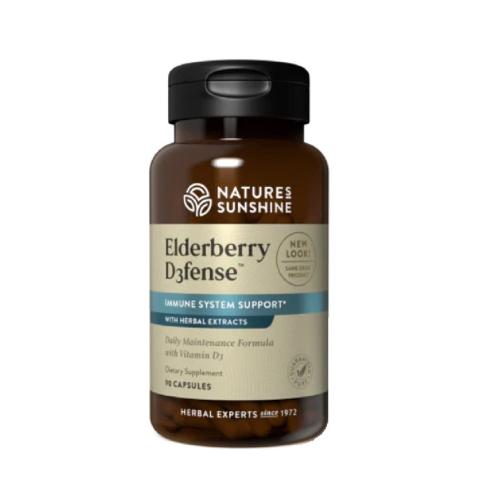 Image of Nature's Sunshine Elderberry D3fense Bottle and Capsules for Immune support