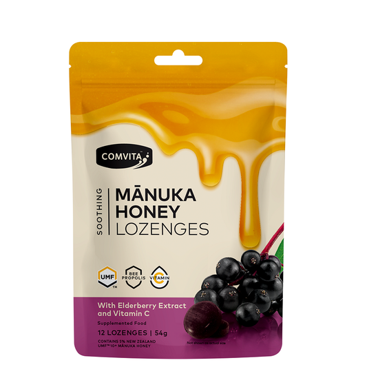 Image of Comvita Manuka Honey Lozenges Elderberry and Vitamin C lozenges 12 Lozenges