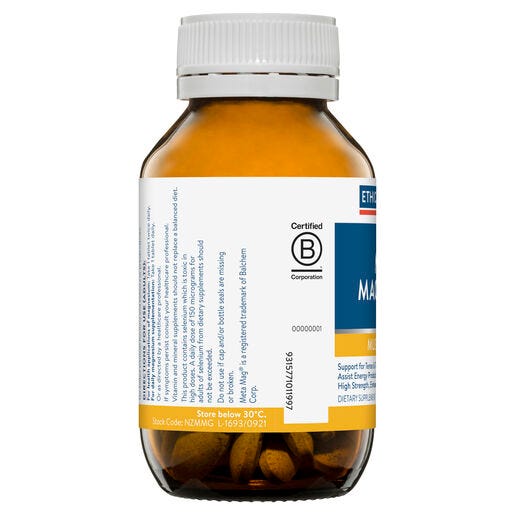 Image of the back of the bottle of Ethical Nutrients Mega Magnesium 