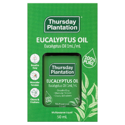 Image of Thursday Plantation’s Eucalyptus Oil providing 100% pure Eucalyptus Globulus oil