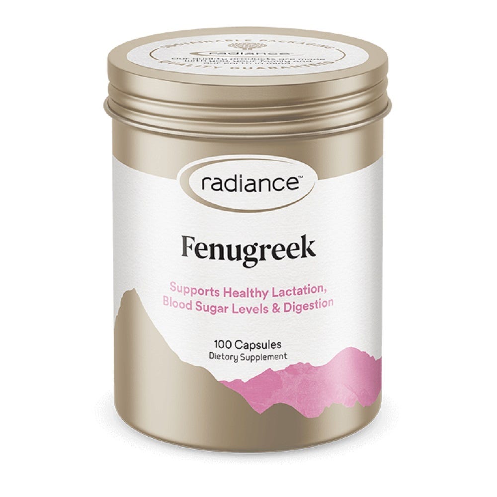 Radiance Fenugreek supplement bottle – lactation and hormonal support - 100 Capsules