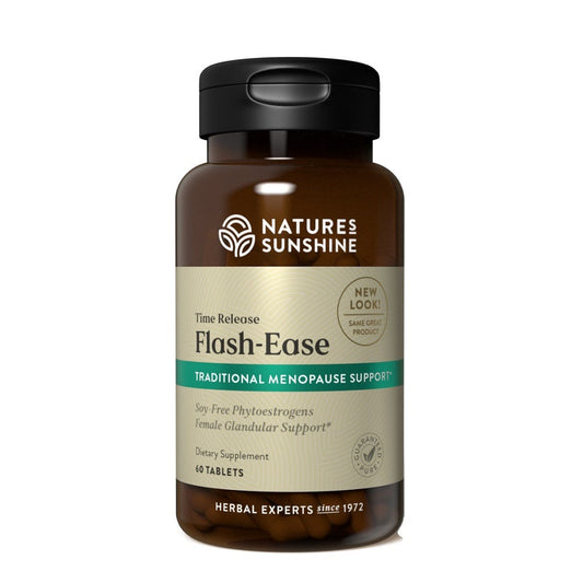 Image of Nature's Sunshine Flash Ease Bottle and Capsules to support menopause. 