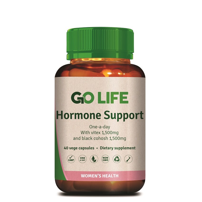 GO Life Hormone Support Bottle and Capsules for female hormone health 