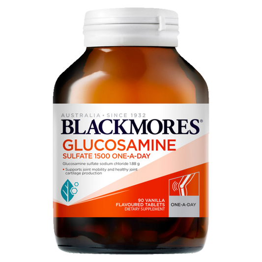 Blackmores Glucosamine Sulfate 1500 One-A-Day - Product Bottle and Capsules