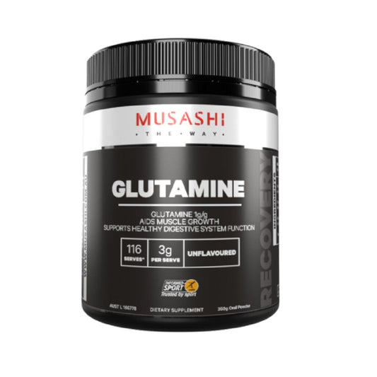 Musashi Glutamine Supplement Jar and Powder - Muscle Recovery