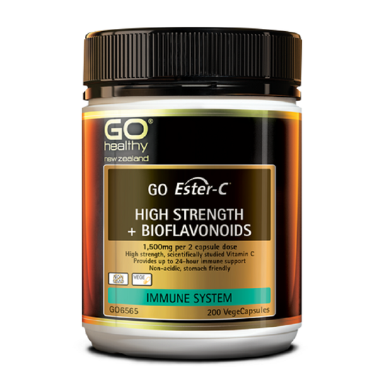 Image of GO Healthy GO Ester-C High Strength + Bioflavonoids 200 Capsules, for immune support. 