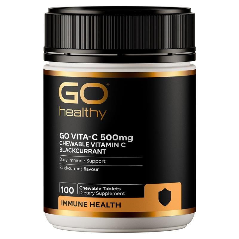 GO Healthy GO VITA-C 500mg Blackcurrant – Chewable Vitamin C Immune Support Supplement 