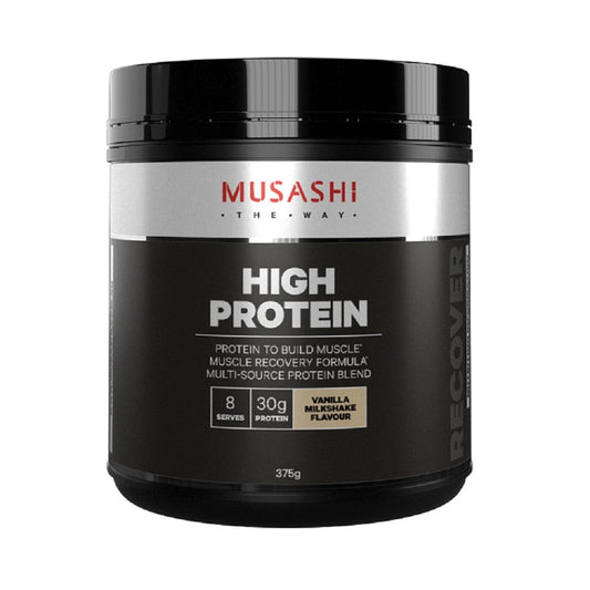 Musashi High Protein Vanilla Milkshake supplement with 30g protein