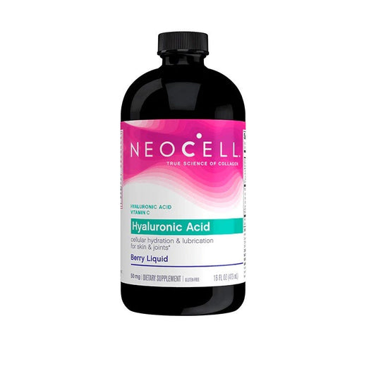 Neo Cell Hyaluronic Acid Berry Liquid Bottle and Liquid. 