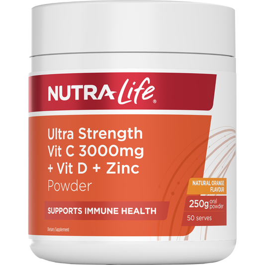 Image of Nutra-Life Ultra Strength Vit C 3000mg + Vit D + Zinc Powder