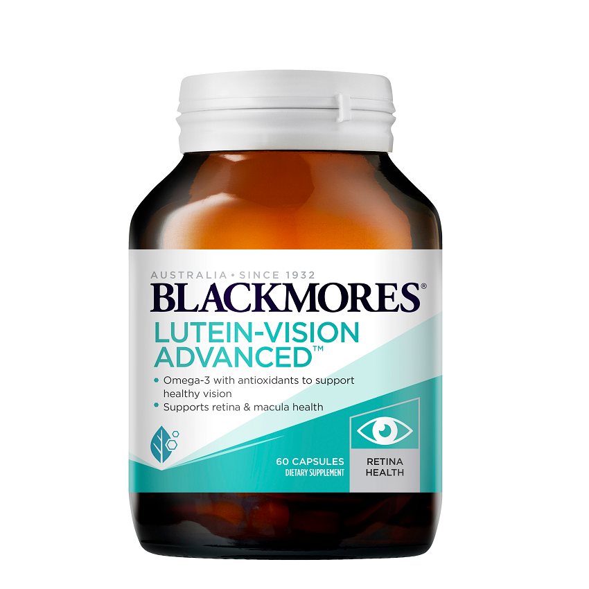 Blackmores Lutein Vision Advanced - Product Bottle and Capsules