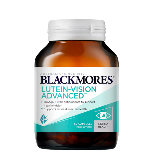 Blackmores Lutein Vision Advanced - Product Bottle and Capsules