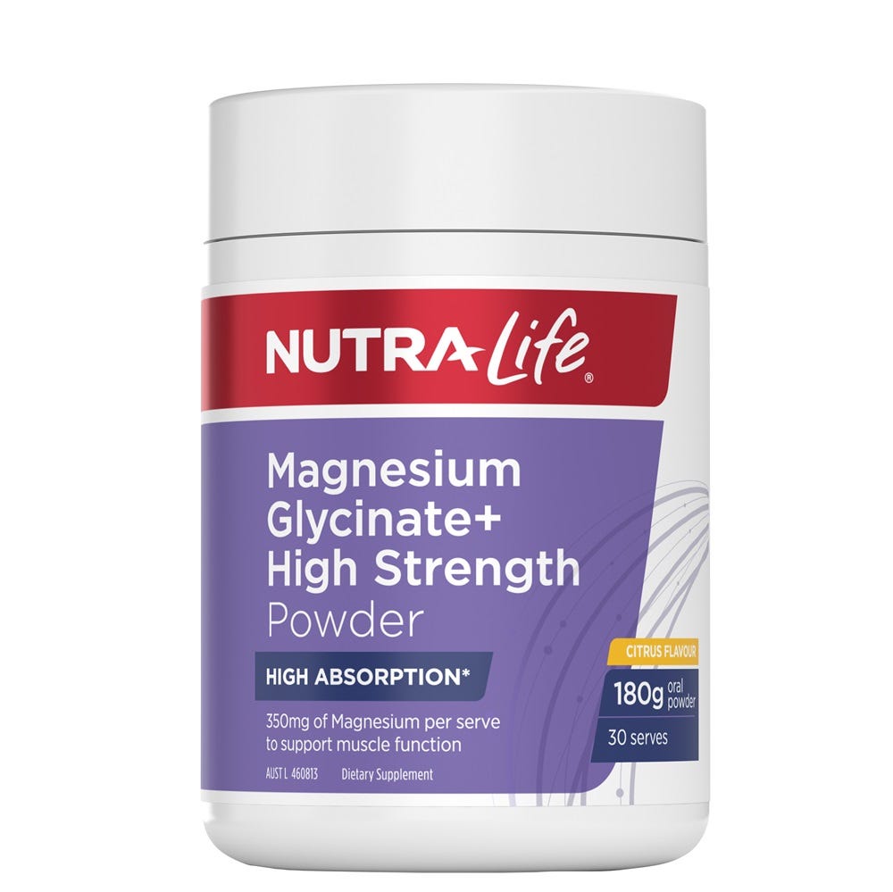 Image of Nutra-Life Magnesium Glycinate Powder Citrus tub and powder. 