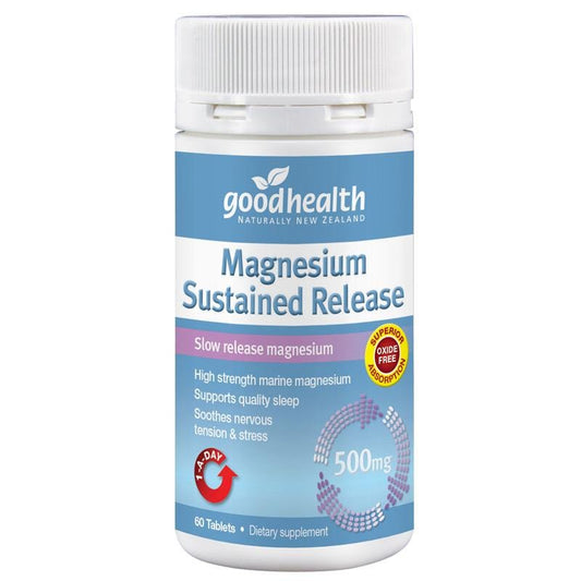 Good Health Magnesium Sustained Release 500 mg 60 Tablets – slow‑release marine magnesium with B6 & D3