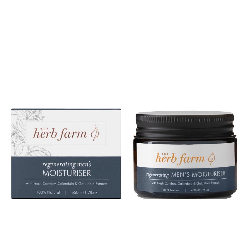 The Herb Farm Regenerating Men's Moisturiser - Product Jar and Box