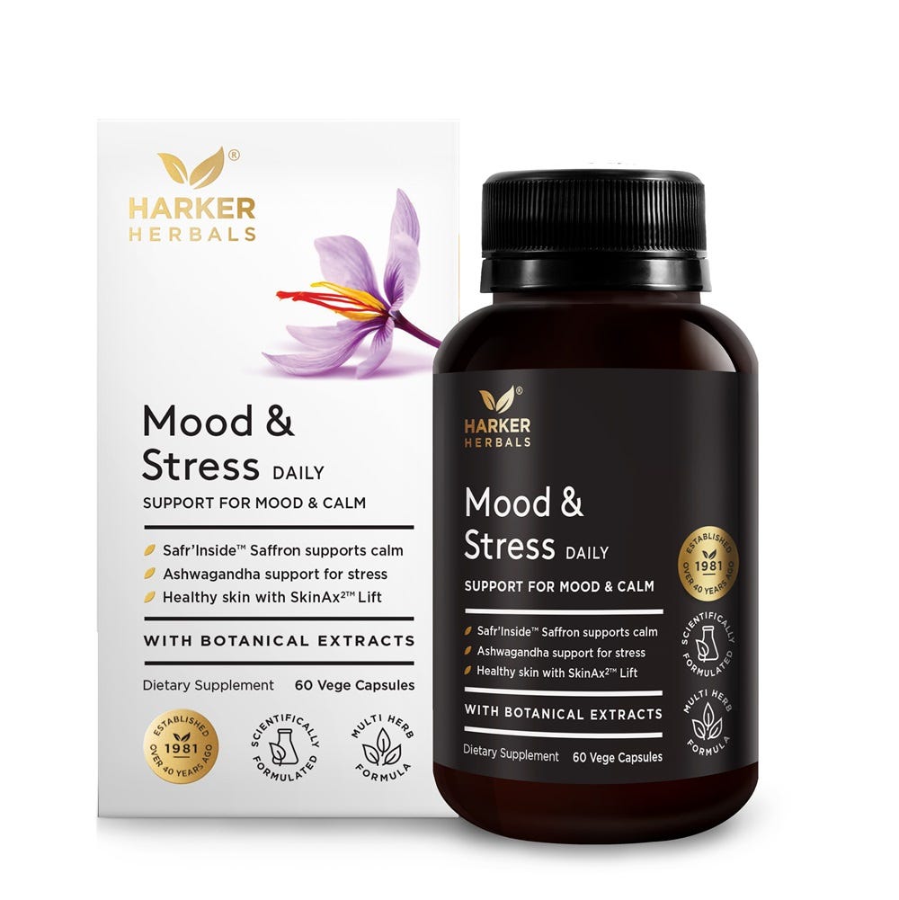 Harker Herbals Mood & Stress – mood and hormone support with saffron, ashwagandha, and SkinAx2™ - 60 Capsules