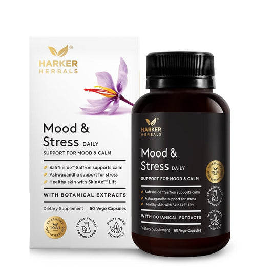 Harker Herbals Mood & Stress – mood and hormone support with saffron, ashwagandha, and SkinAx2™ - 60 Capsules