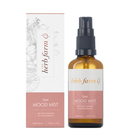 The Herb Farm Love Mood Mist 50 mL glass bottle – rose, ylang ylang & vanilla aromatherapy spray