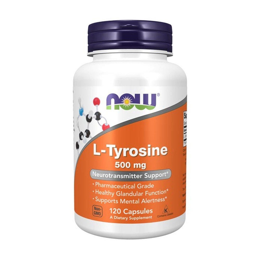 NOW L-Tyrosine 500mg – Amino Acid for Stress & Mental Focus Support - 120 Capsules