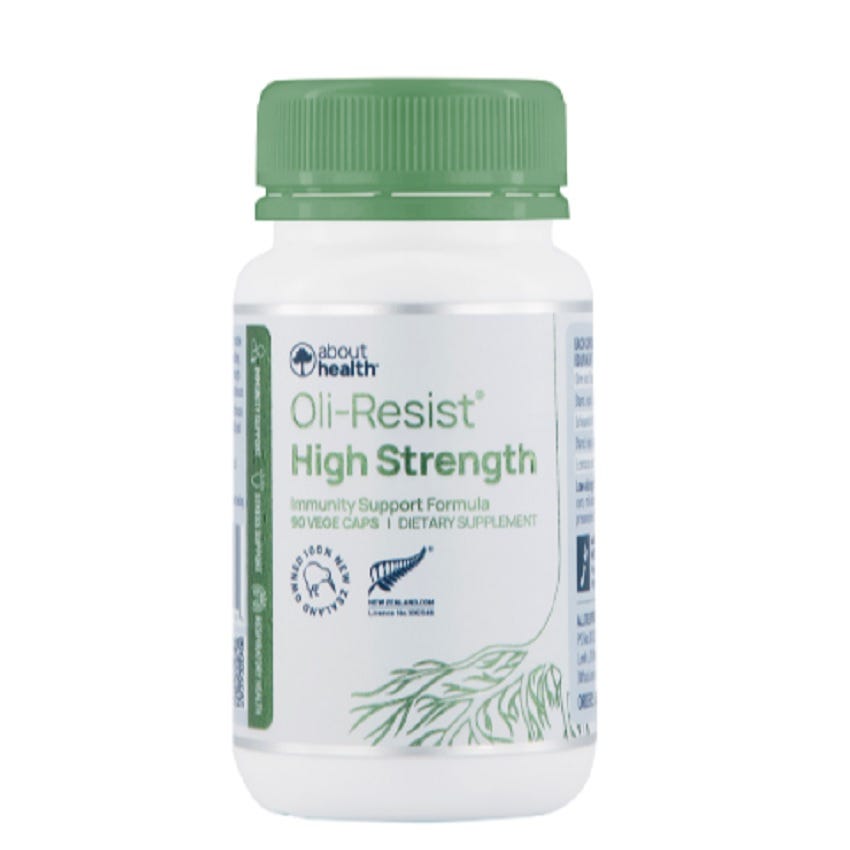 Image of About Health Oli-Resist High Strength Bottle and Capsules for Immune support. 