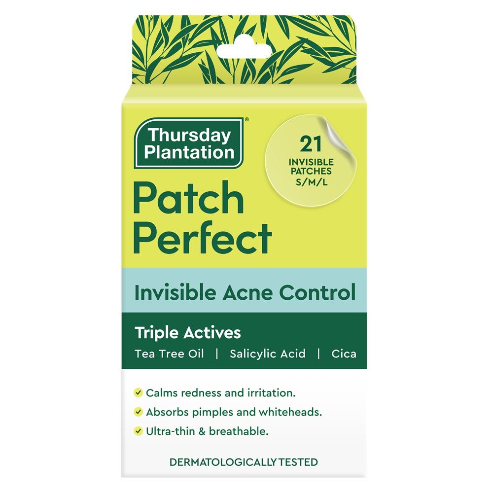 Thursday Plantation Patch Perfect Invisible Acne Control – clear hydrocolloid spot patches for blemish and pimple treatment - 21 Patches
