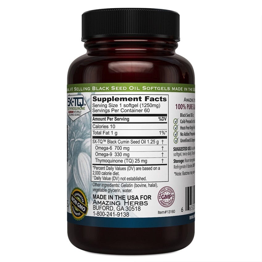 Premium Black Seed Oil 1250mg - Health 2000