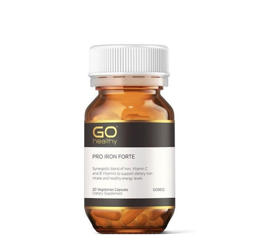 Image of GO Hleahty PRO Iorn Forte 30 Capsules in a glass bottle