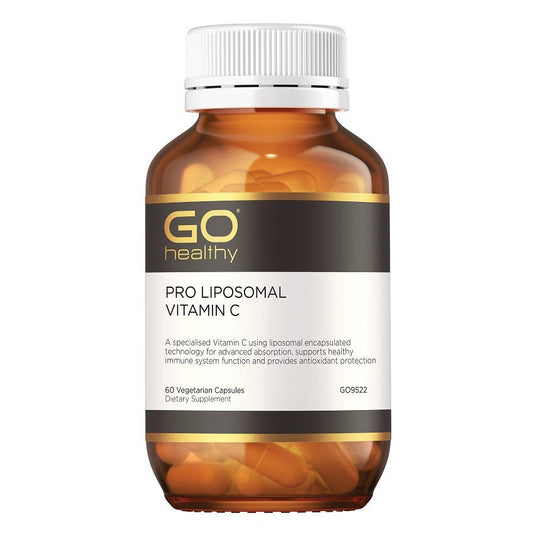 Image of GO Hleahty PRO Liposomal Vitamin C Capsules in a glass bottle