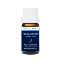 Dolphin Clinic Frankincense essential oil bottle on a white background