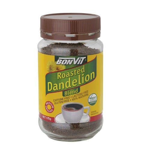 Image of Bonvit Roasted Dandelion Blend jar and medium powder. 