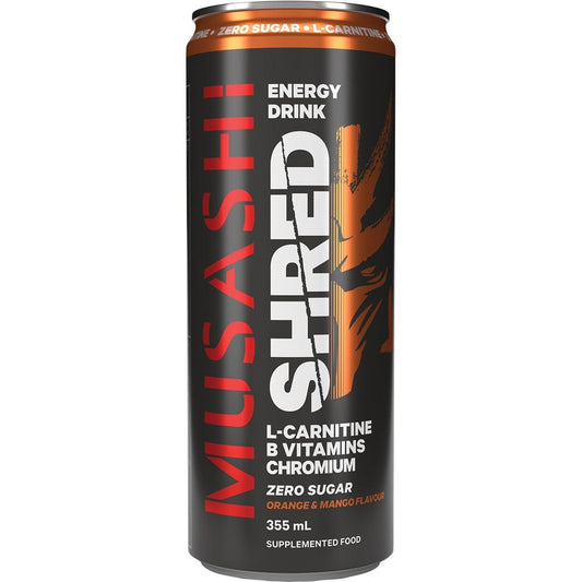 Musashi Shred Energy Orange & Mango – thermogenic energy drink with caffeine, green tea, and carnitine - 355ml Can