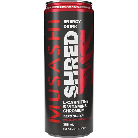 Musashi Shred Energy Raspberry Lemonade – thermogenic energy and fat burner supplement drink - 355ml Can