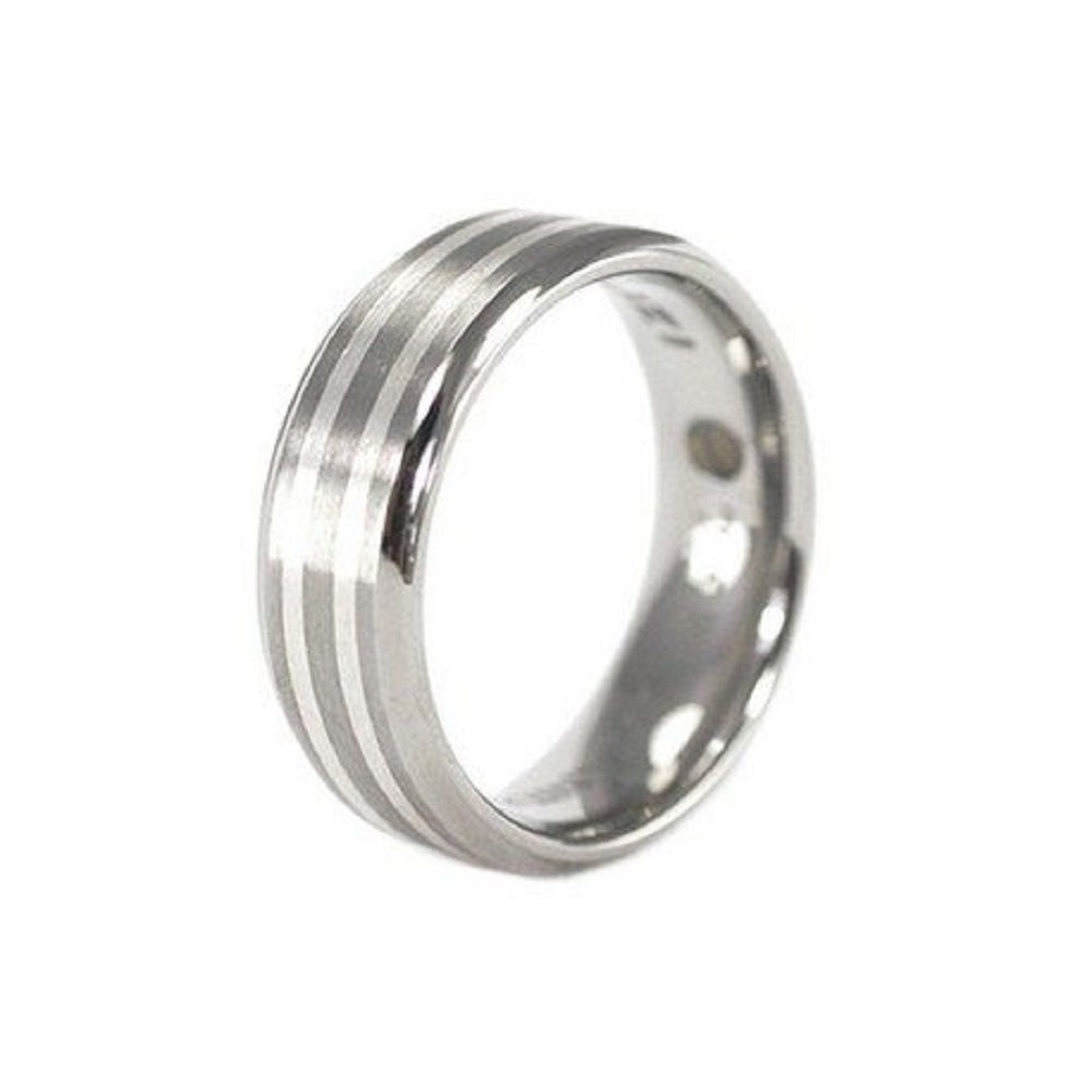 Silver Striped Band Ti - Ring Size 11