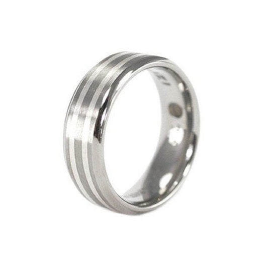 Silver Striped Band Ti - Ring Size 11