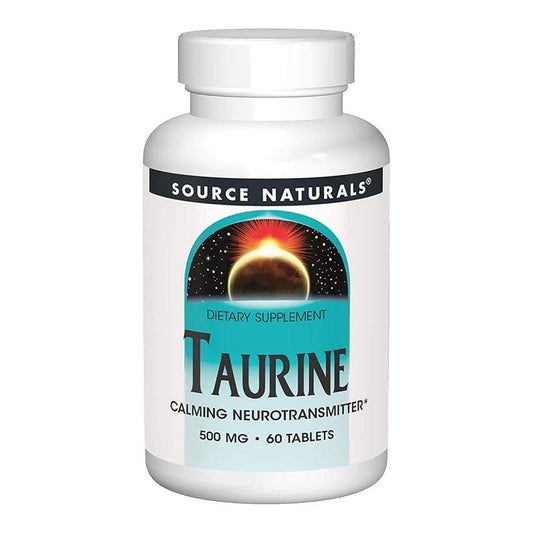 Image of Source Naturals Taurine Bottle and Tabvels for Heart Health