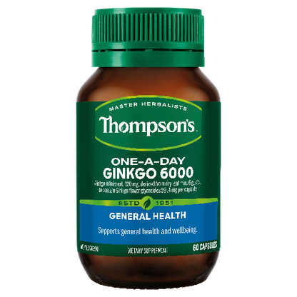 Thompson's Ginkgo Biloba 6000 bottle – natural memory and circulation support - 60 Capsules