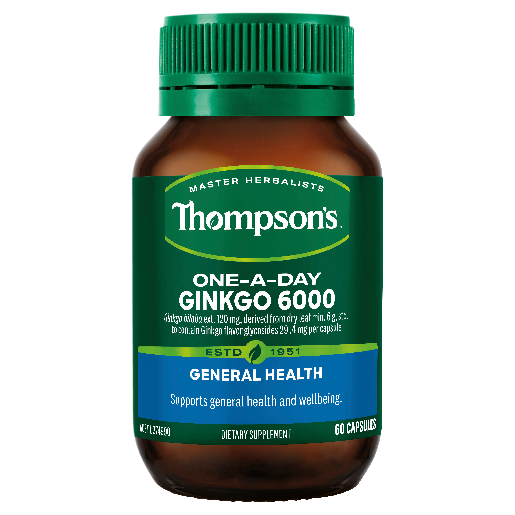 Thompson's Ginkgo Biloba 6000 bottle – natural memory and circulation support - 60 Capsules