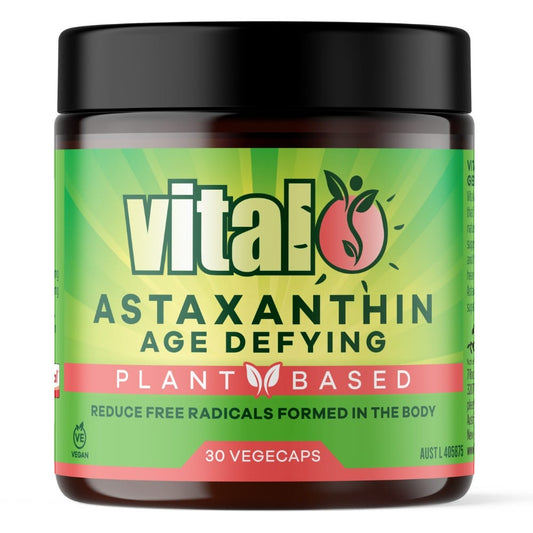 Vital Astaxanthin Age Defying Supplement Bottle - Plant-Based Antioxidant - Front