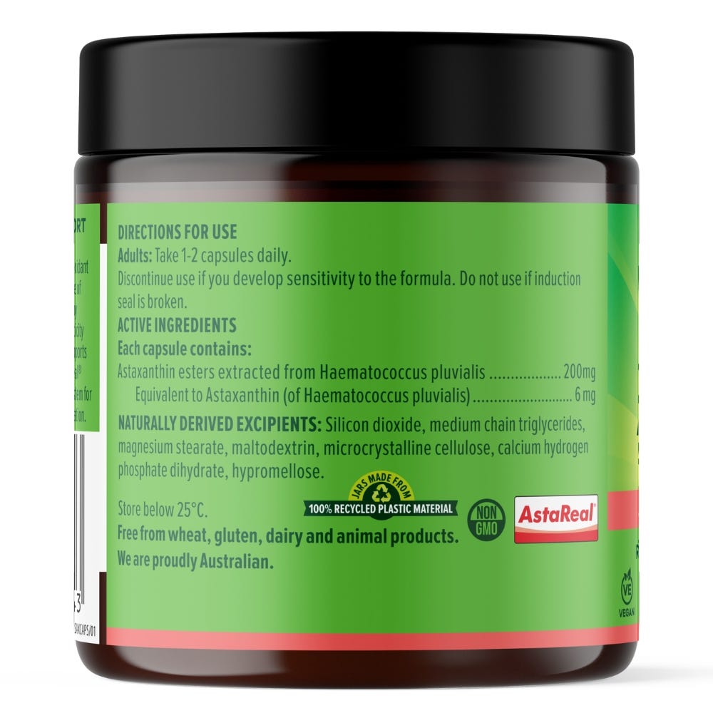 Vital Astaxanthin Age Defying Supplement Bottle - Plant-Based Antioxidant -  Back