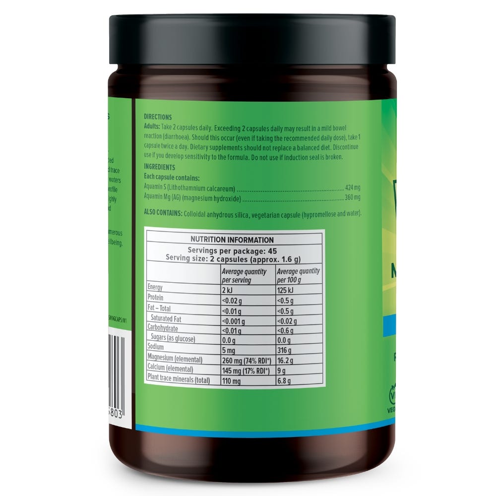 Vital Marine Magnesium Supplement Bottle - Plant-Based Bone Health Support - Back