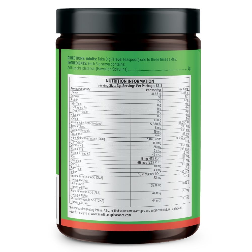 Vital Nutrient Rich Spirulina Supplement Jar - Plant-Based Superfood - Back